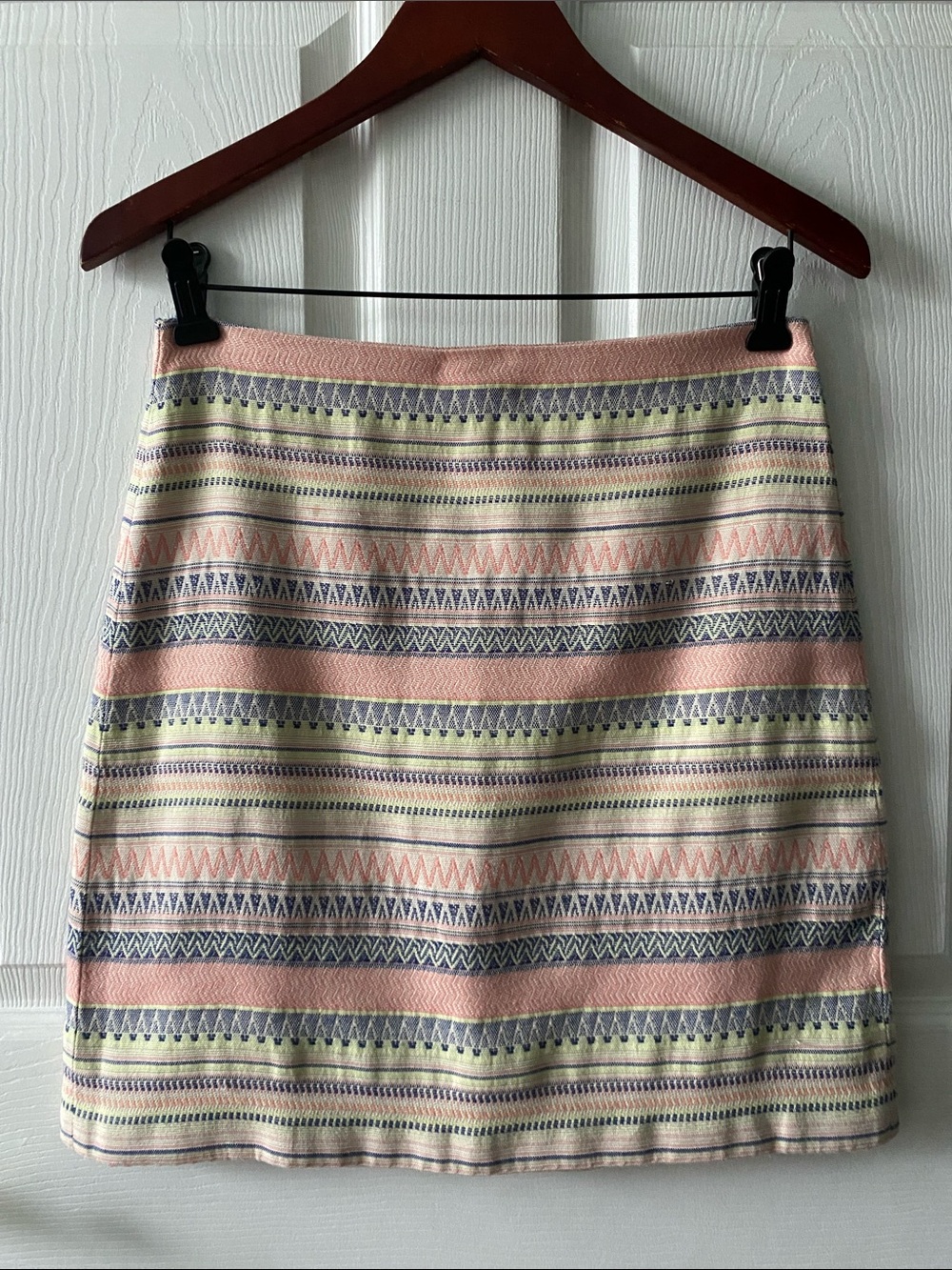 LOFT Pastel Stripe A-Line Skirt. Boho Chevron Print in a Feminine Colorway